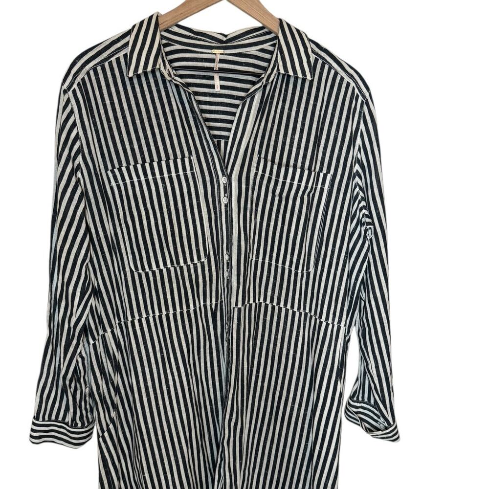 FREE PEOPLE Faded In The Morning Striped Linen Blend Shirt Dress SM - Picture 6 of 12